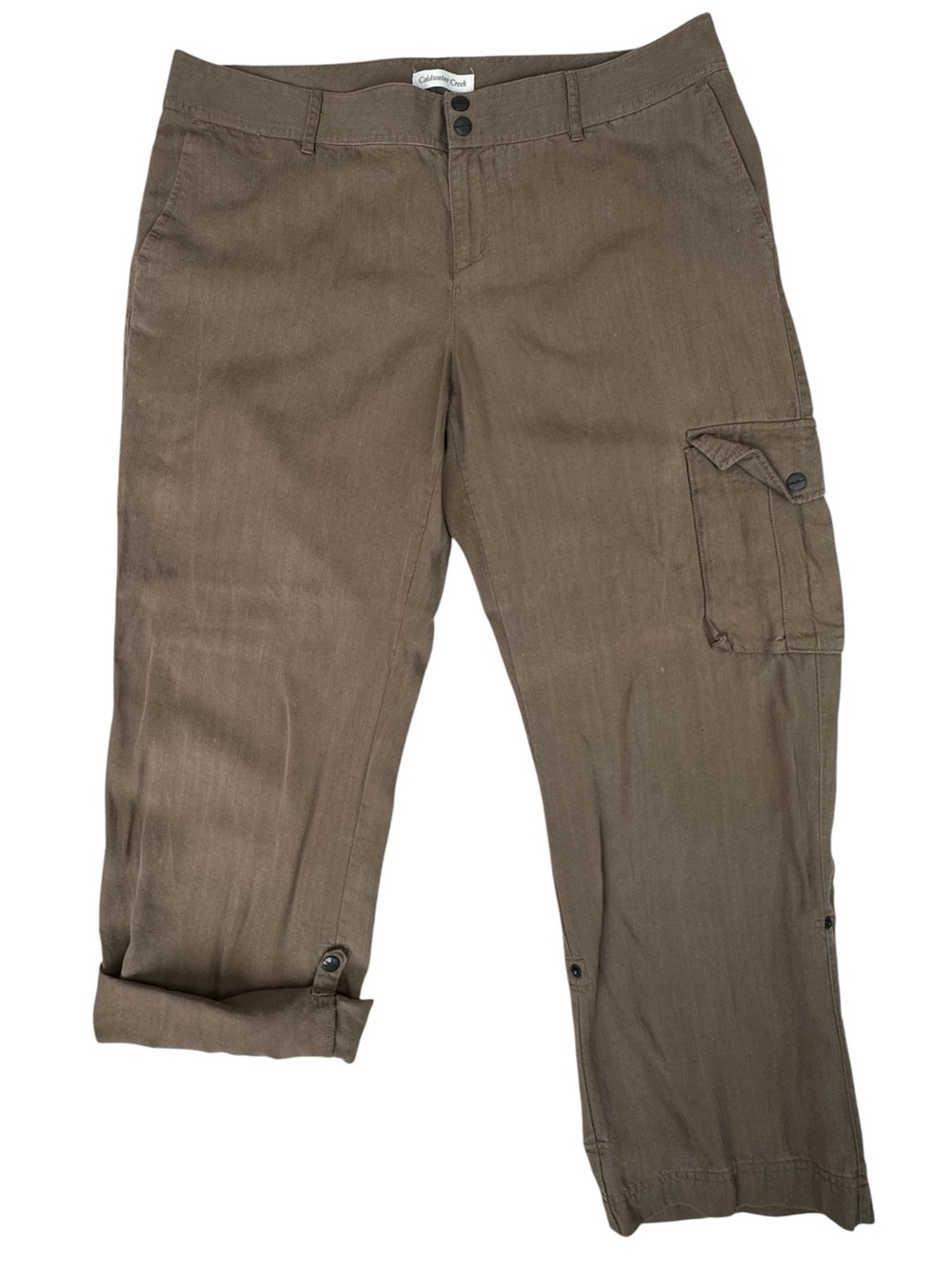 Coldwater Creek Linen Cargo Pants Women’s 16 Brown Taupe Granola Girl Earthy Boh